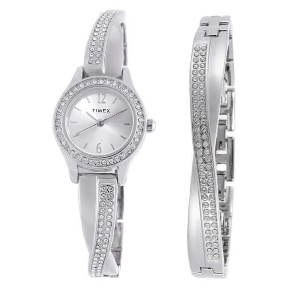 NWT Authentic Timex Trend Quartz Crystal Silver Dial Women's Watch and Bracelet - Picture 1 of 4